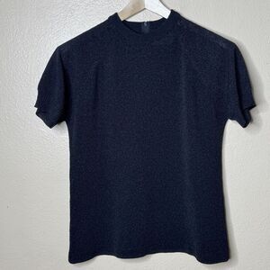 Talbott Travler Shirt Women's 38/Small Black Short Sleeve High Neck Vintage Top